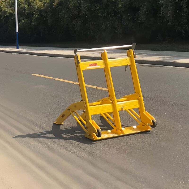 Elektrostatisch sproeien Gele opvouwbare aluminium mobiele voertuigbarrière met wielen voor verkeersveiligheid